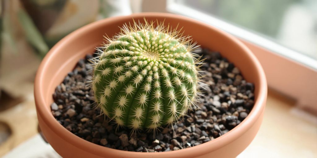 Euphorbia obesa, suculenta en maceta, interior casa