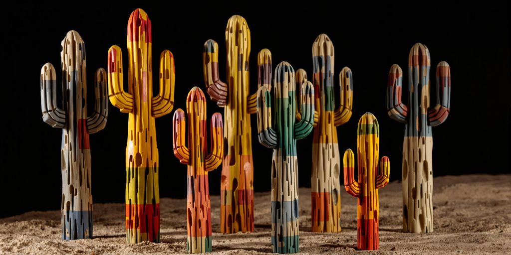 Esculturas purépechas de cactus, estilo ritual.