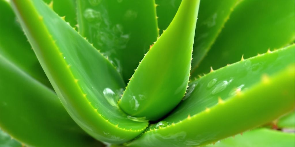 Planta de aloe vera con sus hojas verdes y gruesas.