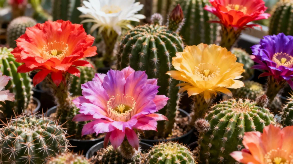 Cactus con flores coloridas y espectaculares.